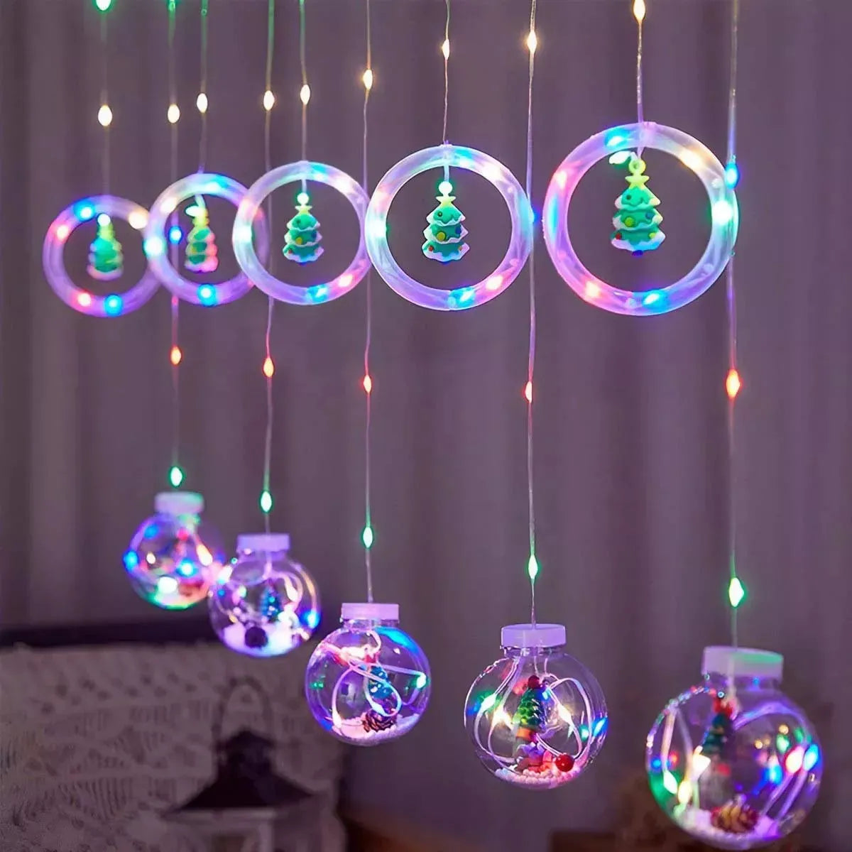 Instalación Luces Navideñas Cortina Guirnaldas Aros Bolas Multicolor