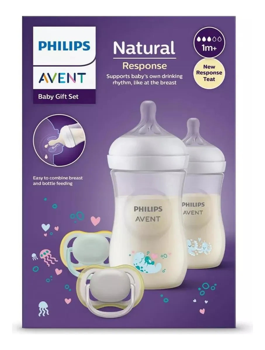 Set Biberones Avent Natural 3.0 Scd837/11 Decorado Mar 4pz Color Traslúcido Response