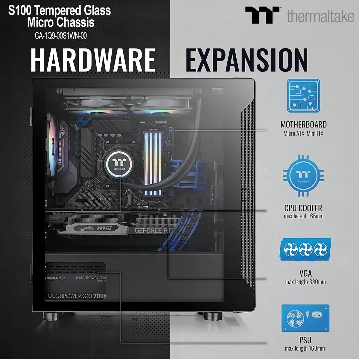 Gabinete para computadora de escritorio Thermaltake S100 CA-1Q9-00S1WN-00 CA-1Q9-00S1WN-00 negro