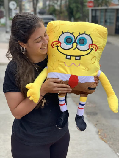 Peluche Bob Esponja Grande 70cm Moño De Regalo Y Globos Amarillo