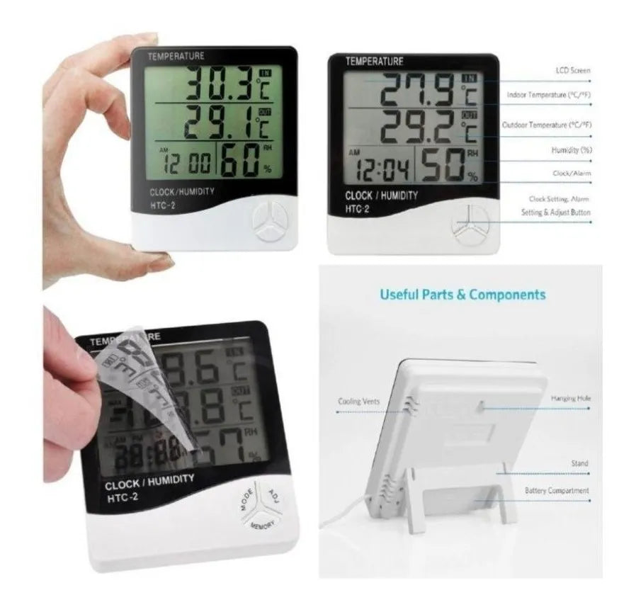Reloj Termohigrometro Digital Sonda Temperatura Humedad Htc2