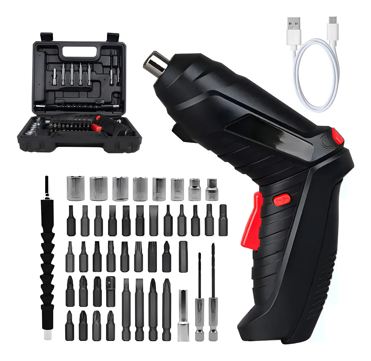 Kit Destornillador Eléctrico Recargable Inalámbrico - Negro