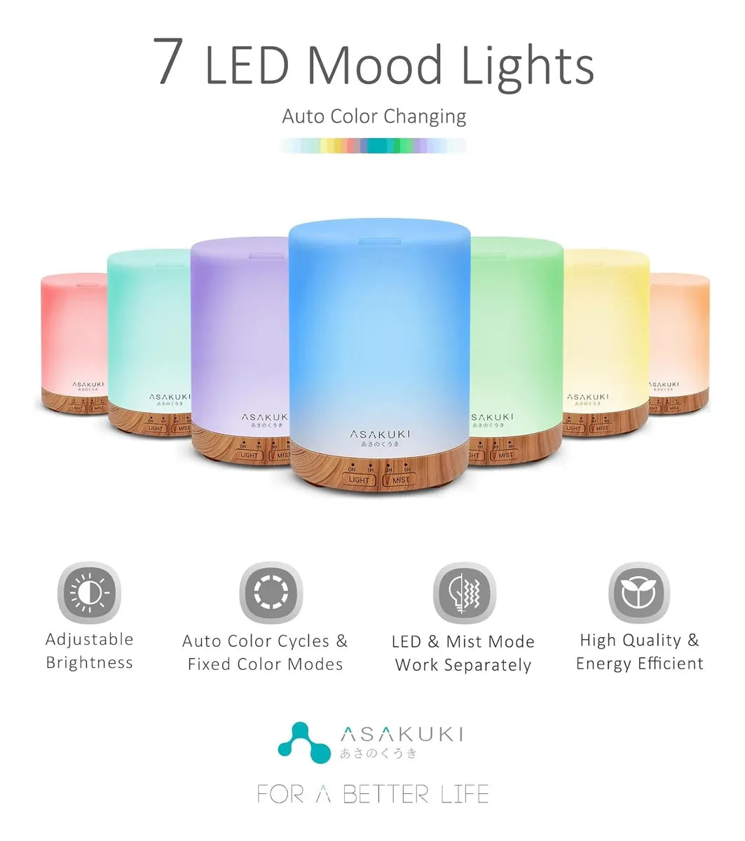 Difusor De Aromas Asakuki 300ml Con Luz Led Y Auto Apagado Crema