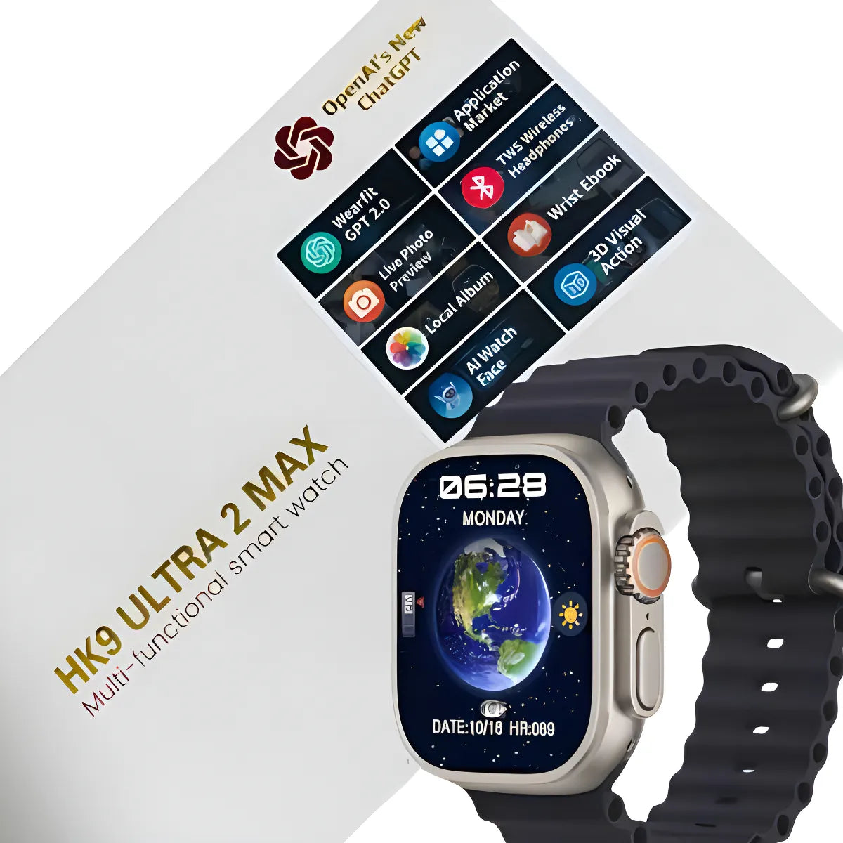 Hk9 Ultra 2 Max 2.02 Amoled 49 Mm Chatgpt Smart Watch 2024 Caja Crema Correa Negro Bisel Titanio Diseño De La Correa Milanese