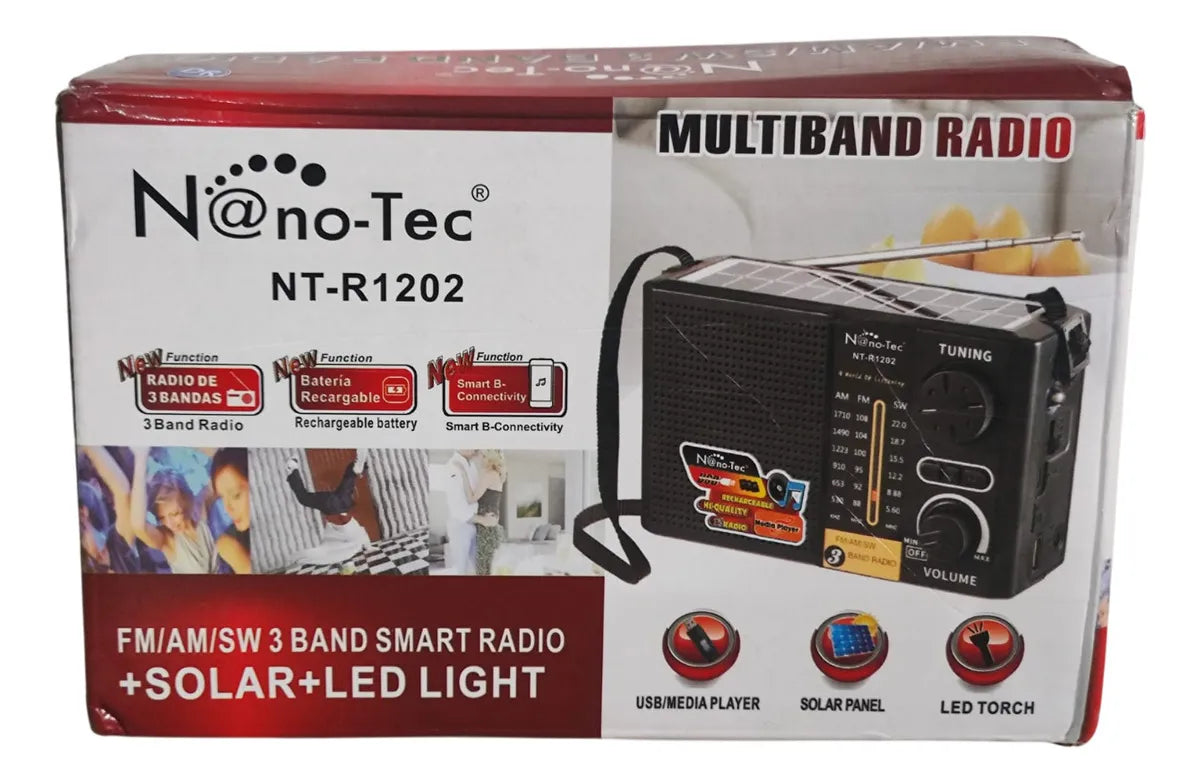 Radio 3 Bandas Batería Recargable Panel Solar Linterna Led
