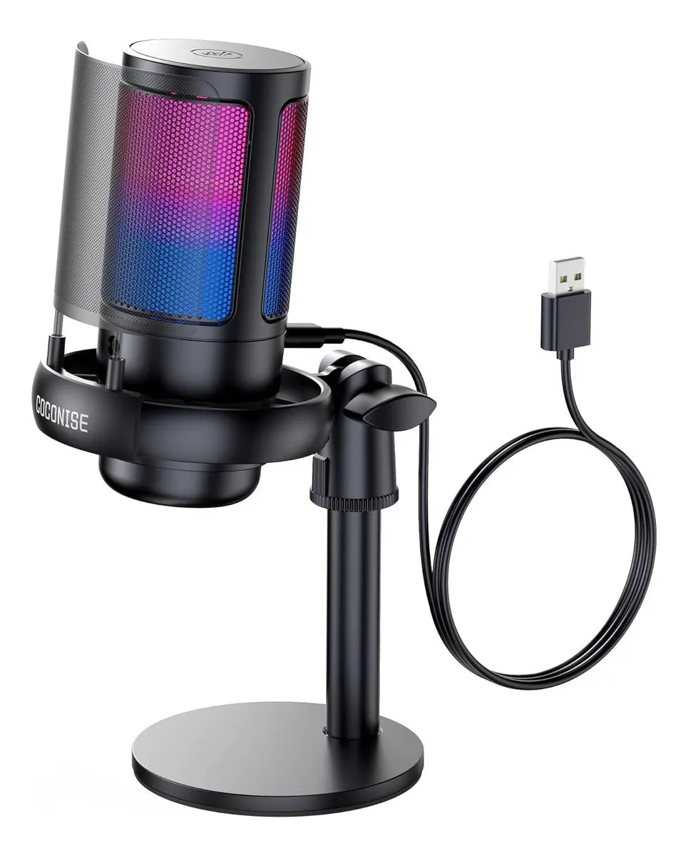 Micrófono Usb, Podcasts, Transmisión, Filtro Antipop, Rgb Color Negro