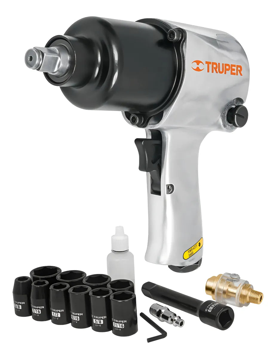 Llave De Impacto 1/2''industrial Con Accesorios Truper 18281 Color Gris