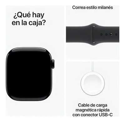 Apple Watch Series 10 GPS • Caja de aluminio negro azabache de 42 mm • Correa deportiva negra - M/L