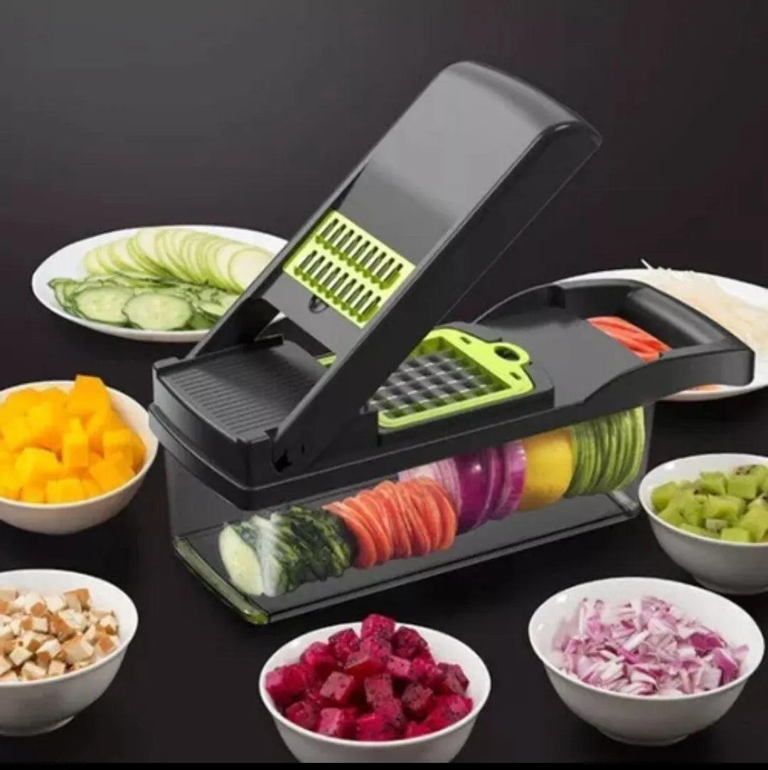 Cortador De Verduras 14 En 1 Rallador Rebanador Con Accesori Griss Oscuro