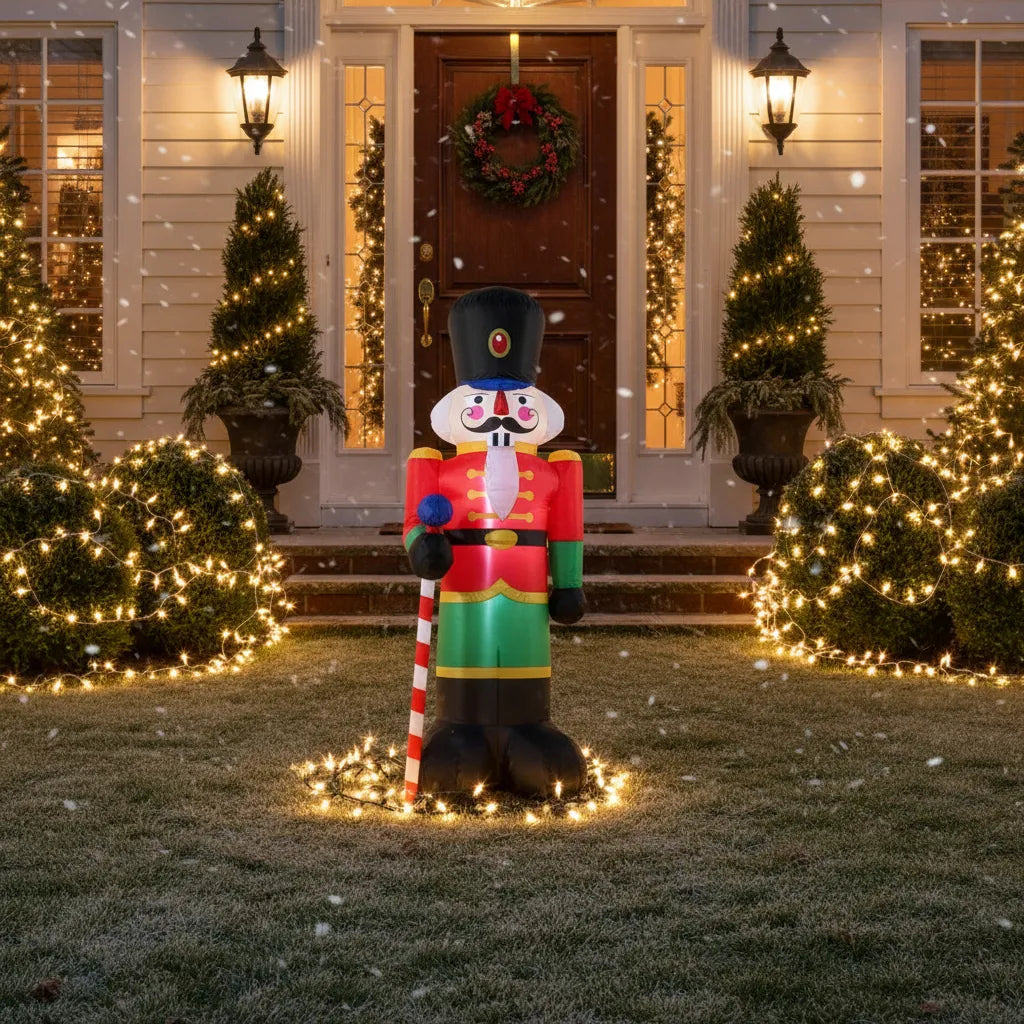 Cascanueces Inflable Navideño Con Luz Led Incorporada, Blanco