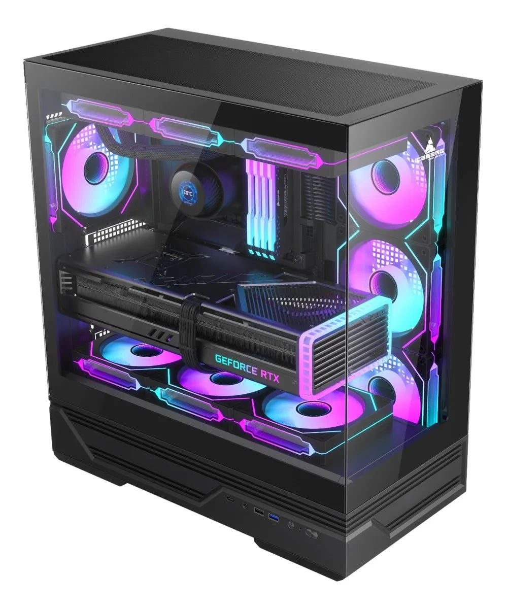 Gabinete Gamer Iceberg Crystal Gx | 4 Fans Argb Usb C Negro