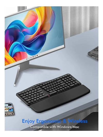 Teclado Inalambrico Ergonomico E-yooso K757 Con Reposamuñeca Negro