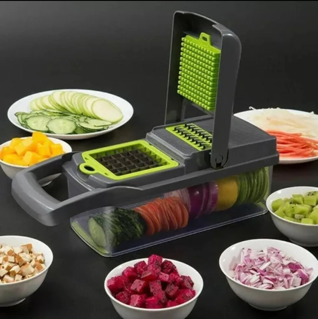 Cortador De Verduras 14 En 1 Rallador Rebanador Con Accesori Griss Oscuro