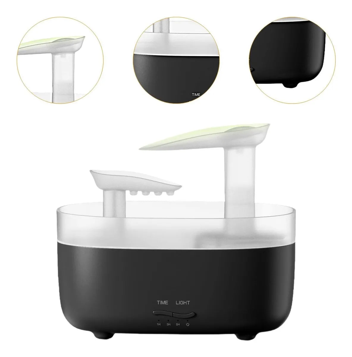 Humidificador De Aromas Cascada Vapor Luz Led + Esencia Negro