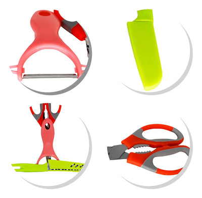 Tijeras, cortador y cuchillo para verduras, verduras y frutas, 3 piezas