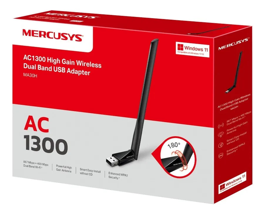 Adaptador Usb Wifi Mercusys Dual Band Ac1300 5.4 Y 2.4 Ma30h