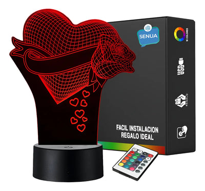 Lámpara Led Corazón Con Rosa Regalo Aniversario Decoración Negra