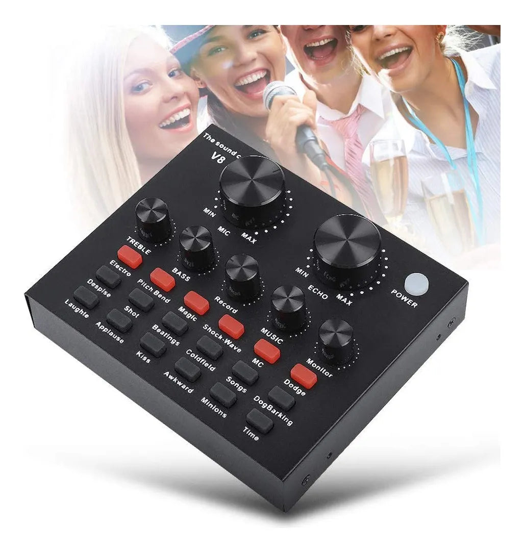 Interfaz Mezclador De Audio Externo Usb Tarjeta De Sonido V8 Negro