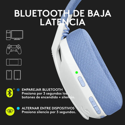 Logitech G435, Diadema Gamer Inalámbrica + Bt / Pc, Ps5 - Bl Color Blanco crudo/Lila