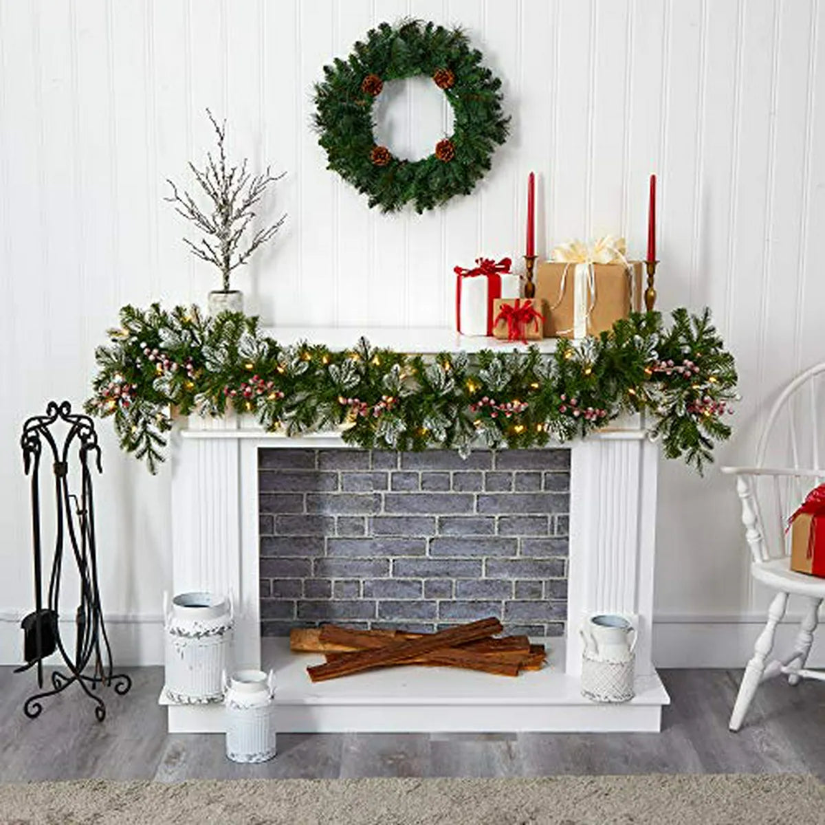 Guirnalda Navideña Artificial 6ft Con Luces Led Y Berries