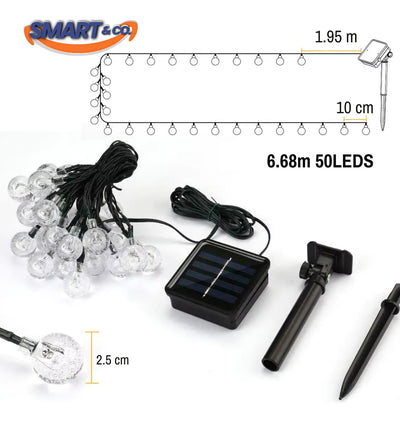 Luces Navideñas 50 Led Globos Solar Navidad Guirnalda 8 Modo Amarillo Cálido