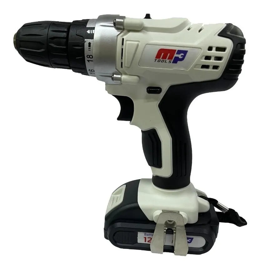 Taladro Inalambrico Mptools 3/8 Percutor 12v Profesional - Blanco