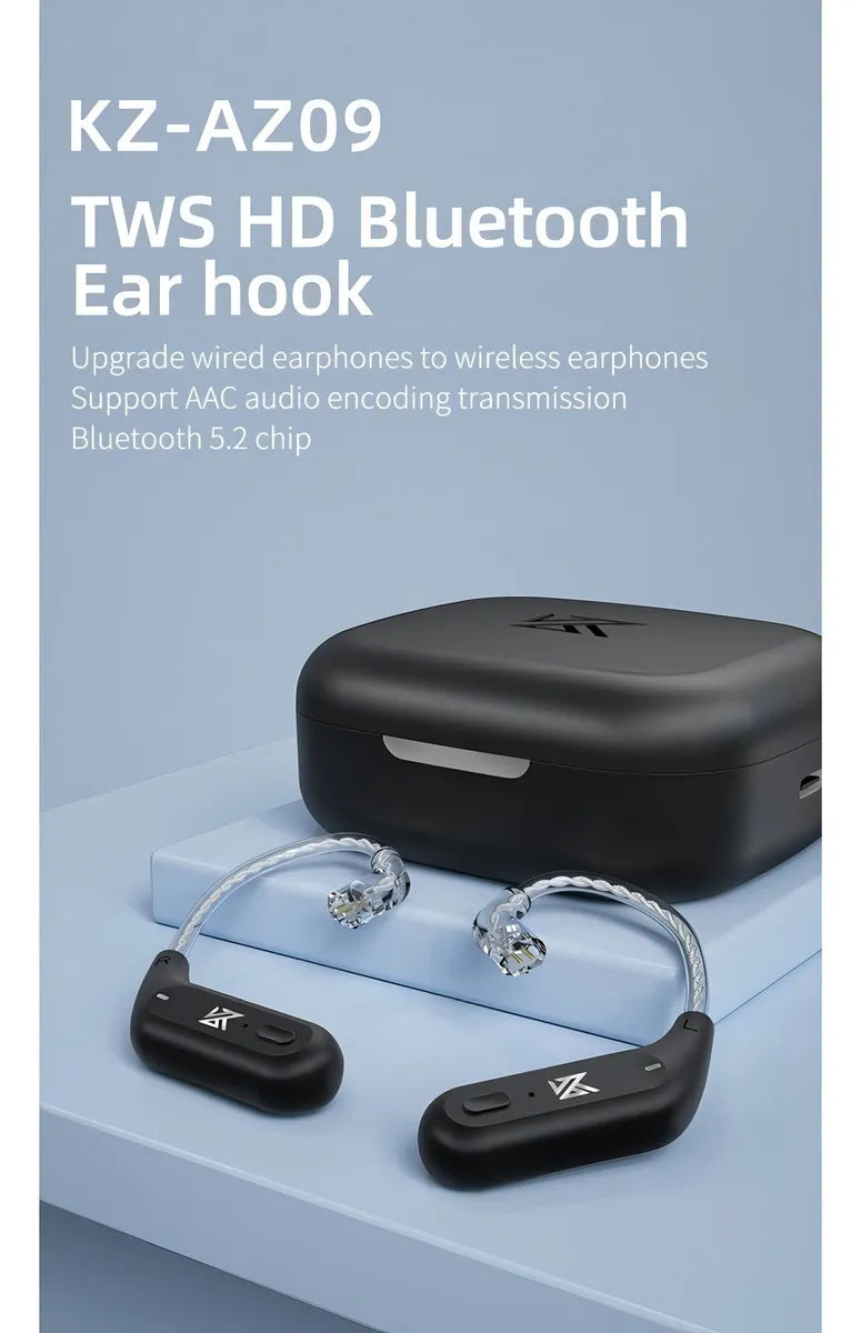 Módulo Tws Bluetooth 5.2 Kz Az09 tipo C con micrófono de color negro