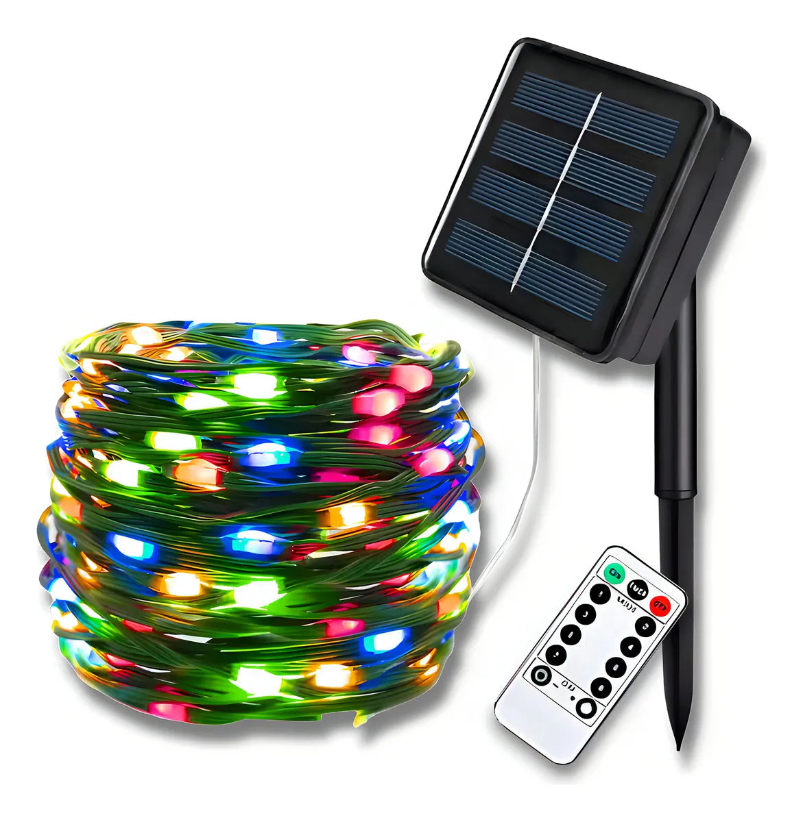 Luces Navideñas Solar Guirnalda 10mts Multicolor 100 Led Navidad Árbol Exterior Interiores Control Panel Impermeables Jardín Balcón Techo Casa Recargables Largas Decoración Fiestas Eventos