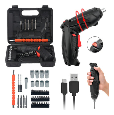 Destornillador Eléctrico Taladro Inalámbrico Recargable Color Negro