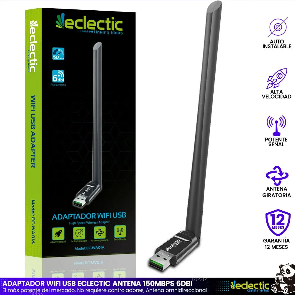 Tarjeta Red Usb Wifi Eclectic 6dbi Inalámbrica Rompemuros