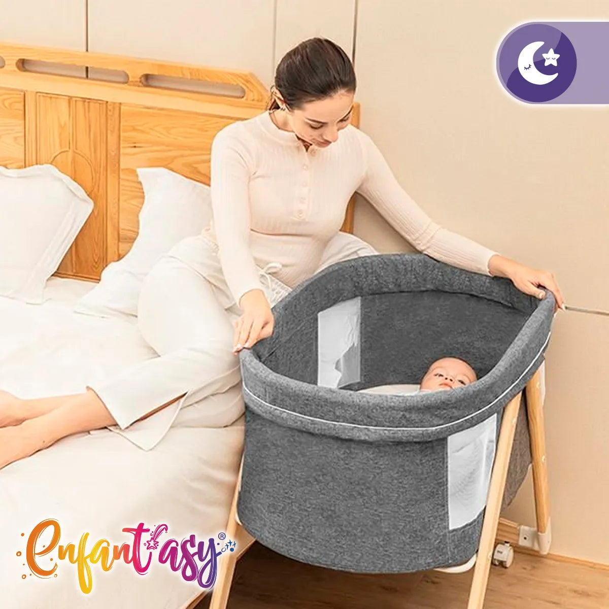 Cuna Corral Bebé Portátil Plegable Mosquitero Y Organizador Color Gris Oscuro Diseño De La Tela Liso