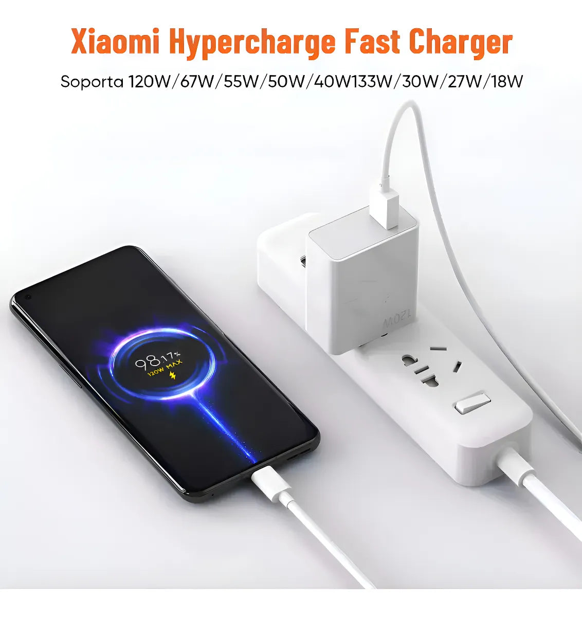 Cargador Turbo 120w + Cable Para Xiaomi Redmi Teléfono Cargador 120w Rápido Cargador Color Blanco