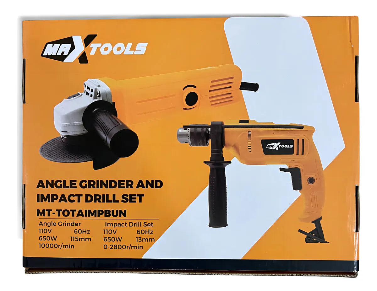 Combo Taladro Percutor 650w 13mm 110v/pulidora 650w Maxtools Color Amarillo