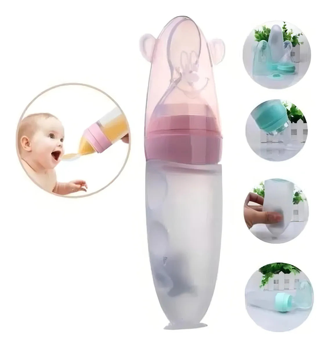 Cuchara Biberon Para Papilla Alimentador De Bebe En Silicona Color Colores Normal