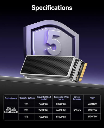 Disco Ssd Orico 1tb Ice Armor Pcie 4.0 Nvme Disipado 7450 Negro