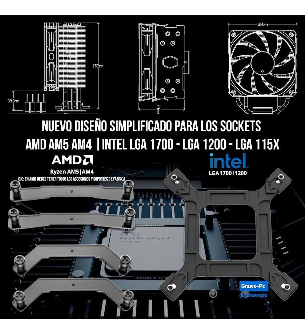 Enfriamiento Aire Pc Cooler Cpu 120 Mm Argb Lga 1700 Am5 Am4