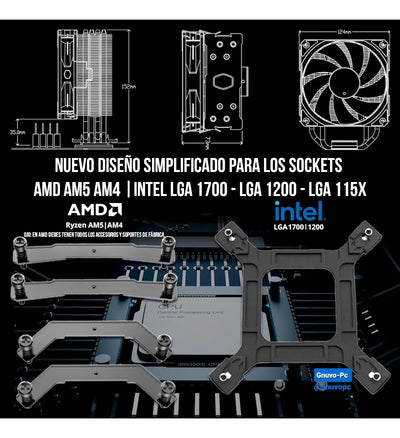 Disipador Aire Fan Cooler M Cpu Lga 1700 Am5 Am4 Argb 1200