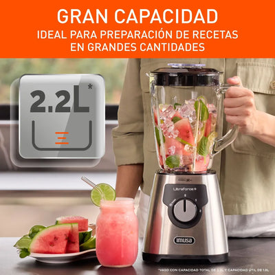 Licuadora Imusa Ultraforce + 2v Vaso De Vidrio 2.2l Color Plateado