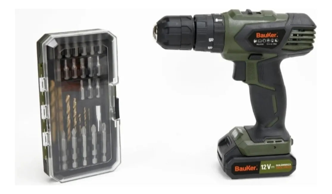 Taladro percutor atornillador inalámbrico de 10mm Bauker SD-GS1041 + accesorio 60Hz