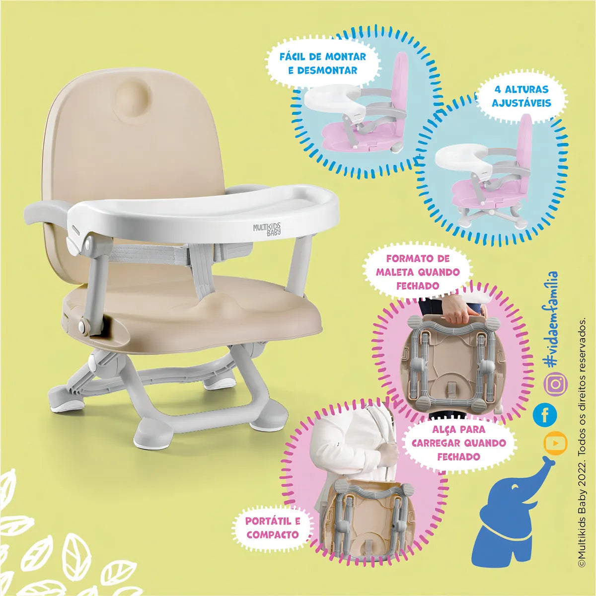 Silla elevadora de alimentación Peanuts de 6 a 15 kg, color rosa Bb108