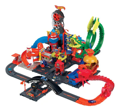 Pista de autos Hot Wheels City Gorila en la Gasolinera color azul - 2 piezas