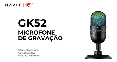 Micrófono USB omnidireccional para jugadores Mesa Havit Gk52 Rgb, negro