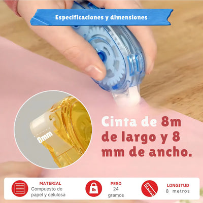 Cinta Adhesiva Doble Faz 8m X 8mm Portátil Precisa Para Manualidades Proyectos Escolares Oficinas Decoraciones Fijación Limpia Duradera Para Papel Regalo Cartón Fotografías Y Más Fácil De Usar