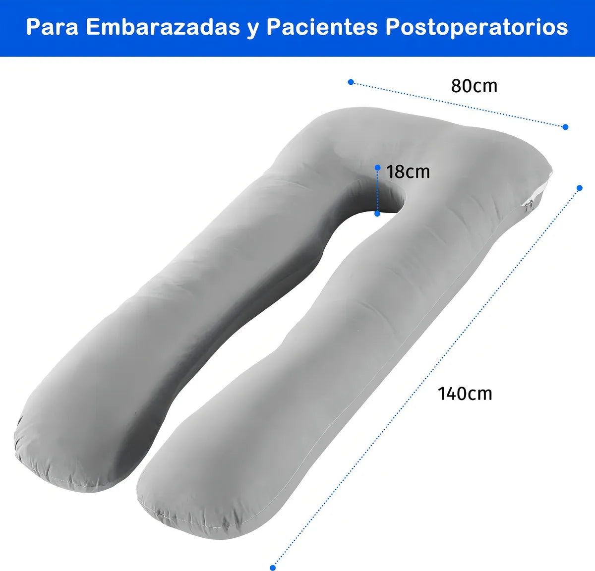 Almohada Embarazo Cuerpo Entero Tela Peluche Forro Interno 52 Bits Color Gris