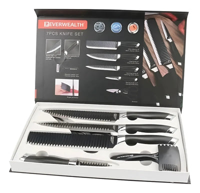 Juego De Cuchillos De Cocina X 7pcs Set En Acero Inoxidable Color Negro