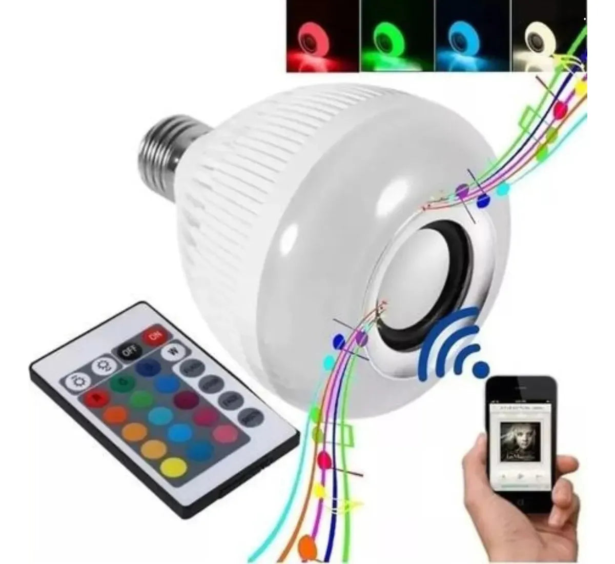 Bombillo Parlante Bluetooth Multicolor Luz Rgb Música Foco Diseño