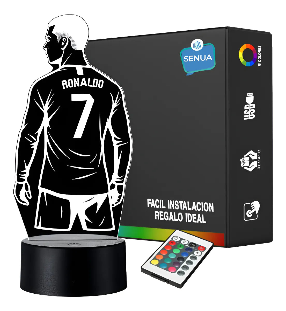 Lámpara De Noche Led Cristiano Ronaldo Cr7 Holograma Regalo - Negra