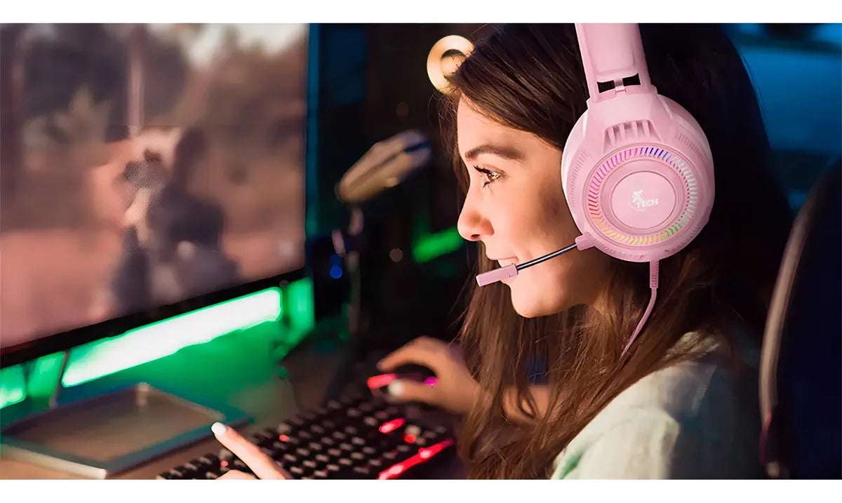Auriculares Estéreo Gamer Xtech Luz Led 3.5mm Rosa Xth-564