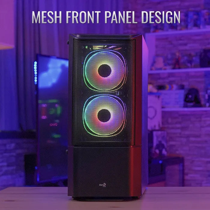 Gabinete Gamer Aerocool Quantum Mesh 3 Ventiladores Argb Neg Negro