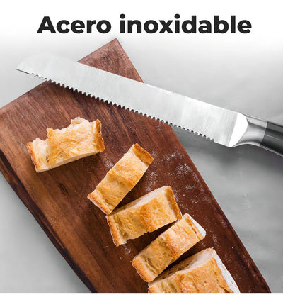 Set de cuchillos de cocina 8 piezas con soporte giratorio hojas de acero inoxidable y mangos ergonómicos color negro Chef Master 807602